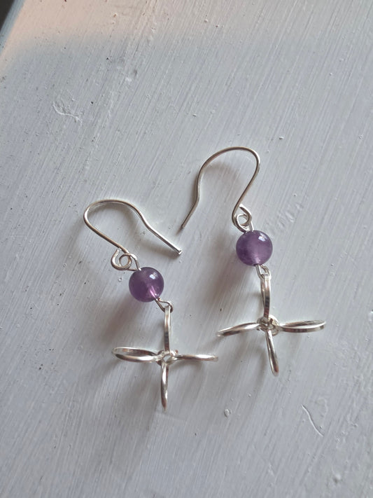 Silver earrings with amethyst bead